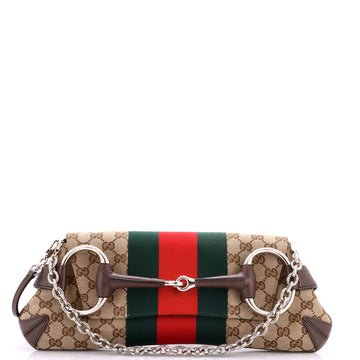 Gucci Horsebit NM Web Chain Clutch GG Canvas Medium