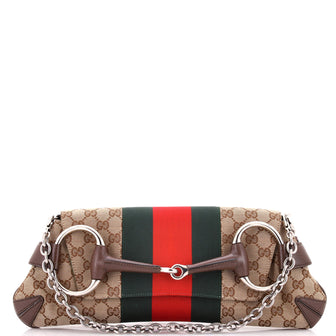 Gucci Horsebit NM Web Chain Clutch GG Canvas Medium
