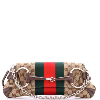 Gucci Horsebit NM Web Chain Clutch GG Canvas Medium