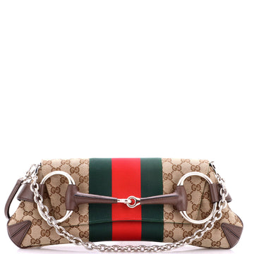 Gucci Horsebit NM Web Chain Clutch GG Canvas Medium