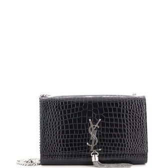 Saint Laurent Classic Monogram Tassel Crossbody Bag Crocodile Embossed Leather Medium