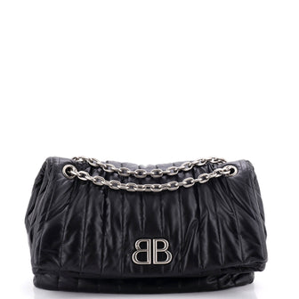 Balenciaga Monaco Chain Flap Shoulder Bag Quilted Leather Medium
