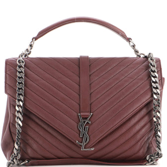 Saint Laurent Classic Monogram College Bag Matelasse Chevron Leather Large