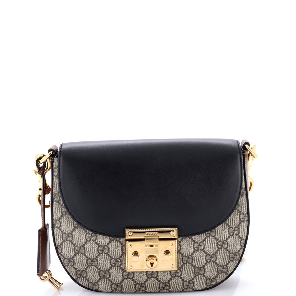 Gucci Padlock Saddle Shoulder Bag GG Coated Canvas and Leather