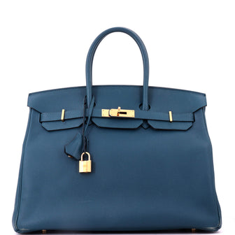 Hermes Birkin Handbag Blue Epsom with Gold Hardware 35