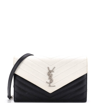 Saint Laurent Classic Monogram Wallet on Chain Matelasse Chevron Leather Small
