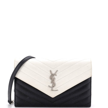 Saint Laurent Classic Monogram Wallet on Chain Matelasse Chevron Leather Small