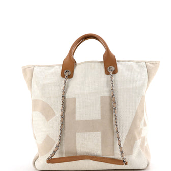 Chanel Deauville Logo Shopping Tote Printed Raffia Large