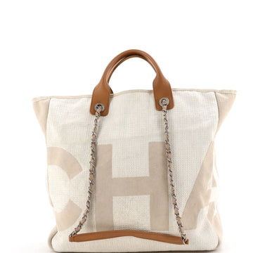 Chanel Deauville Logo Shopping Tote Printed Raffia Large