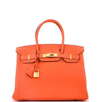 Hermes Birkin Handbag Orange Clemence with Gold Hardware 30
