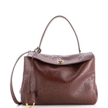 Balenciaga Rodeo Shoulder Bag Ostrich Embossed Leather Medium