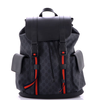 Gucci Double Pocket Buckle Backpack GG Coated Canvas Large