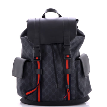 Gucci Double Pocket Buckle Backpack GG Coated Canvas Large