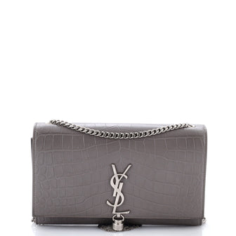 Saint Laurent Classic Monogram Tassel Crossbody Bag Crocodile Embossed Leather Medium