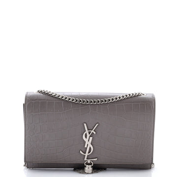 Saint Laurent Classic Monogram Tassel Crossbody Bag Crocodile Embossed Leather Medium