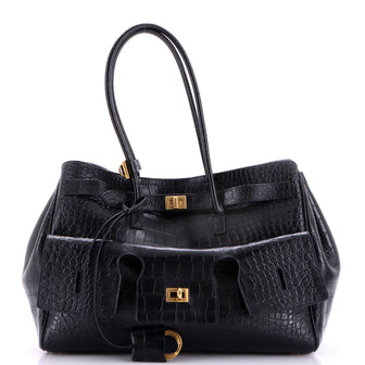 Balenciaga Bel Air Carry All Bag Crocodile Embossed Leather Medium