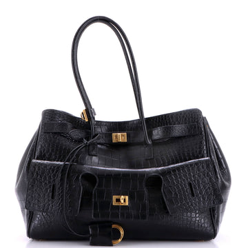 Balenciaga Bel Air Carry All Bag Crocodile Embossed Leather Medium