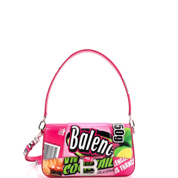 Balenciaga Hourglass Sling Convertible Shoulder Bag Printed Leather Small