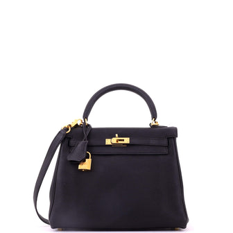 Hermes Kelly Handbag Black Togo with Gold Hardware 25