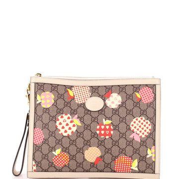 Gucci Les Pommes Wristlet Zip Pouch Printed GG Coated Canvas Medium
