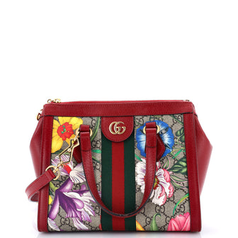 Gucci Ophidia Top Handle Tote Flora GG Coated Canvas Small