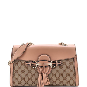 Gucci Emily Chain Flap Shoulder Bag GG Canvas and Leather Medium