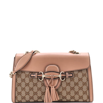 Gucci Emily Chain Flap Shoulder Bag GG Canvas and Leather Medium