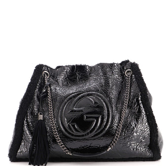 Gucci Soho Chain Strap Shoulder Bag Patent and Shearling Large