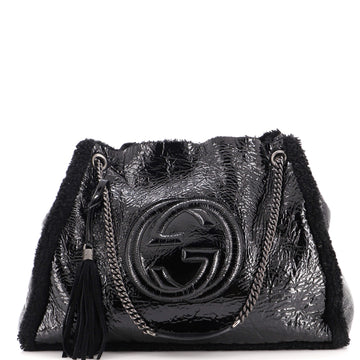 Gucci Soho Chain Strap Shoulder Bag Patent and Shearling Large