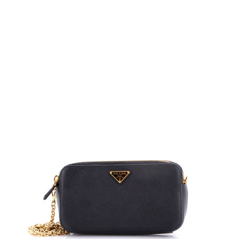 Prada Double Zip Wallet on Chain Crossbody Saffiano Leather Mini