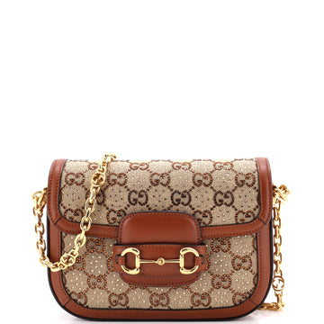 Gucci Horsebit 1955 Shoulder Bag Crystal Embellished GG Canvas Mini