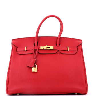 Hermes Birkin Handbag Red Togo with Gold Hardware 35