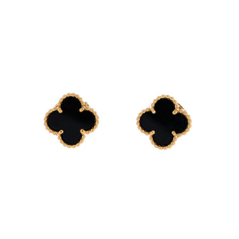Van Cleef & Arpels Sweet Alhambra Stud Earrings 18K Yellow Gold and Onyx