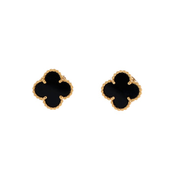 Van Cleef & Arpels Sweet Alhambra Stud Earrings 18K Yellow Gold and Onyx