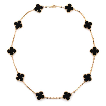 Van Cleef & Arpels Vintage Alhambra 10 Motifs Necklace 18K Yellow Gold and Onyx
