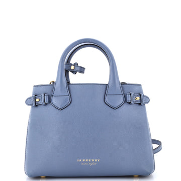 Burberry Banner Tote Leather and House Check Canvas Small
