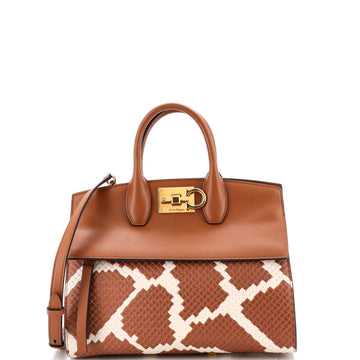 Salvatore Ferragamo Animalier Studio Satchel Leather with Woven Leather Detail Small