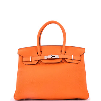 Hermes Birkin Handbag Orange Clemence with Palladium Hardware 30