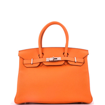 Hermes Birkin Handbag Orange Clemence with Palladium Hardware 30