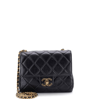 Chanel Chain Woven CC Square Accordion Flap Bag Quilted Lambskin Mini