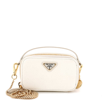 Prada Triangle Logo Top Handle Pouch Crossbody Bag Saffiano Leather Mini