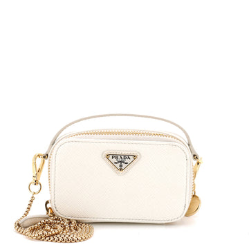 Prada Triangle Logo Top Handle Pouch Crossbody Bag Saffiano Leather Mini
