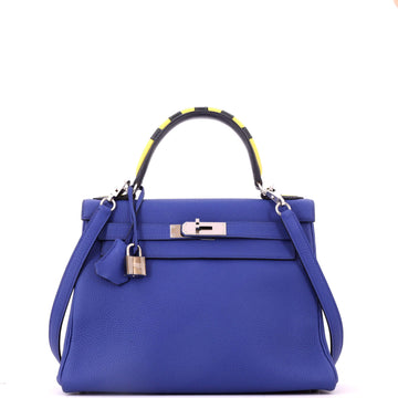 Hermes Kelly Au Trot Handbag Blue Togo with Palladium Hardware 28