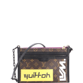 Louis Vuitton Double Flat Messenger Bag Limited Edition Logo Story Monogram Canvas and Denim
