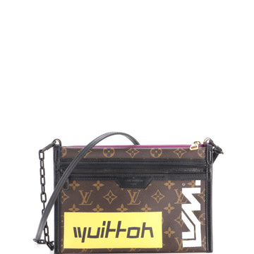 Louis Vuitton Double Flat Messenger Bag Limited Edition Logo Story Monogram Canvas and Denim