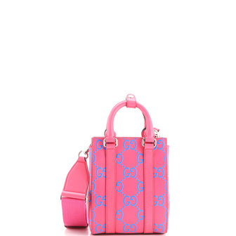 Gucci Convertible Open Tote GG Embossed Perforated Leather Mini