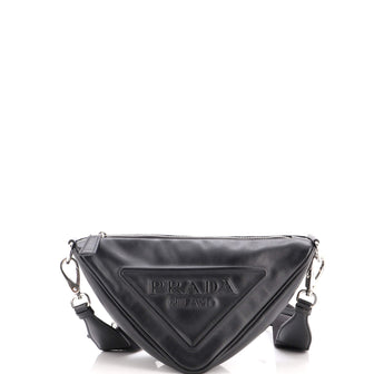 Prada Triangle Logo Zip Crossbody Bag Leather Small