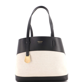 Salvatore Ferragamo Charming Tote Canvas with Leather Small