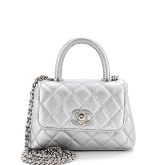 Chanel Coco Top Handle Clutch with Chain Quilted Caviar Mini