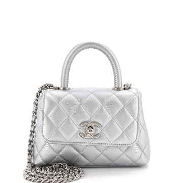 Chanel Coco Top Handle Clutch with Chain Quilted Caviar Mini